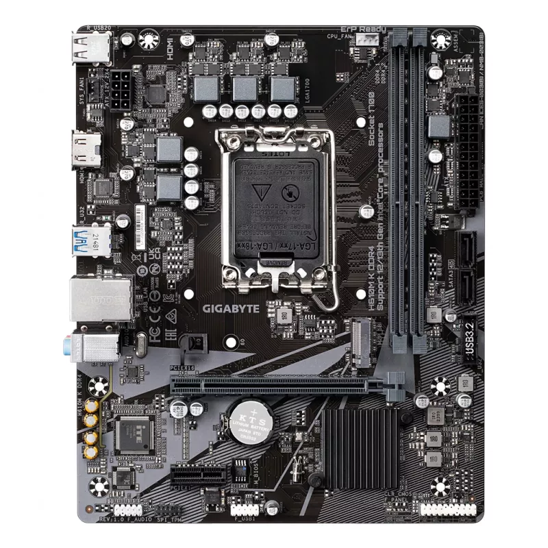GIGABYTE H610M K DDR4 pagrindinė plokštė – palaiko Intel Core 14-os kartos procesorius, 3+1+1 fazių hibridinį maitinimo dizainą, iki 3200 MHz DDR4, 1xPCIe 3.0 M.2, GbE LAN, USB 3.2 Gen 1