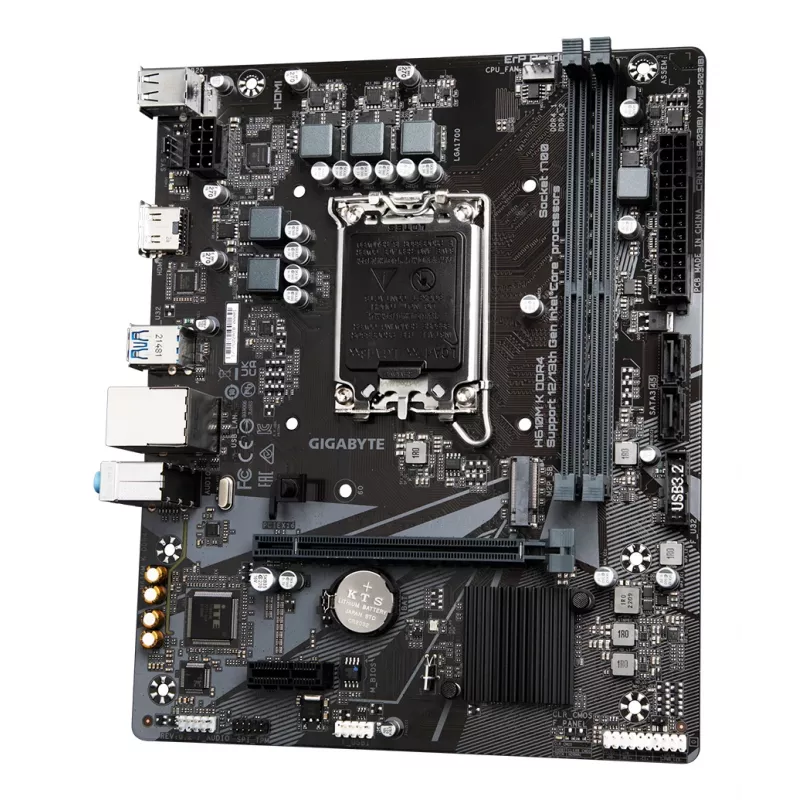 GIGABYTE H610M K DDR4 pagrindinė plokštė – palaiko Intel Core 14-os kartos procesorius, 3+1+1 fazių hibridinį maitinimo dizainą, iki 3200 MHz DDR4, 1xPCIe 3.0 M.2, GbE LAN, USB 3.2 Gen 1