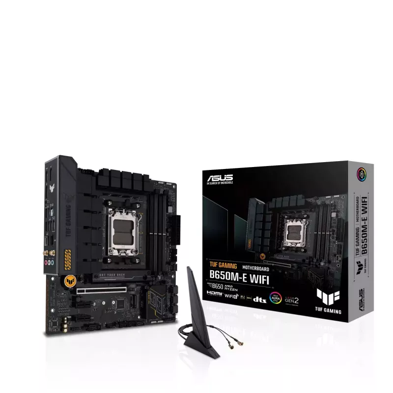 Motininė plokštė ASUS TUF GAMING B650M‑E WIFI, AMD B650, Socket AM5, micro ATX, DDR5, 4x DIMM, 128GB, Wi‑Fi 6, Bluetooth 5.2