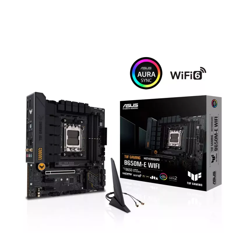 Motininė plokštė ASUS TUF GAMING B650M‑E WIFI, AMD B650, Socket AM5, micro ATX, DDR5, 4x DIMM, 128GB, Wi‑Fi 6, Bluetooth 5.2