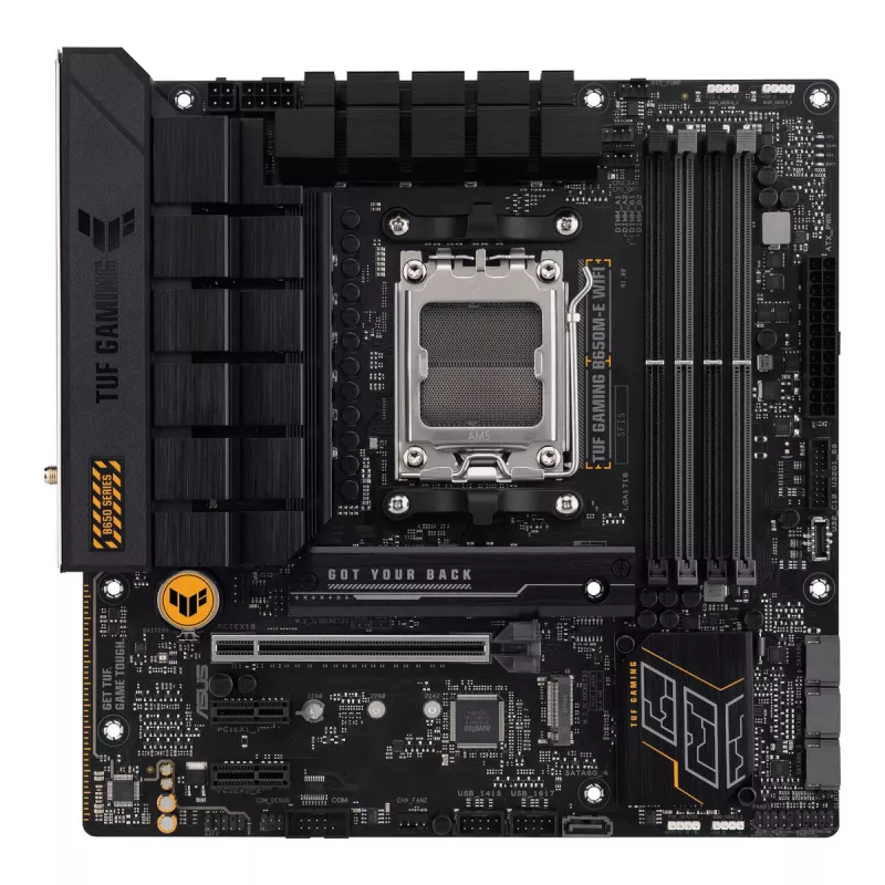 Motininė plokštė ASUS TUF GAMING B650M‑E WIFI, AMD B650, Socket AM5, micro ATX, DDR5, 4x DIMM, 128GB, Wi‑Fi 6, Bluetooth 5.2