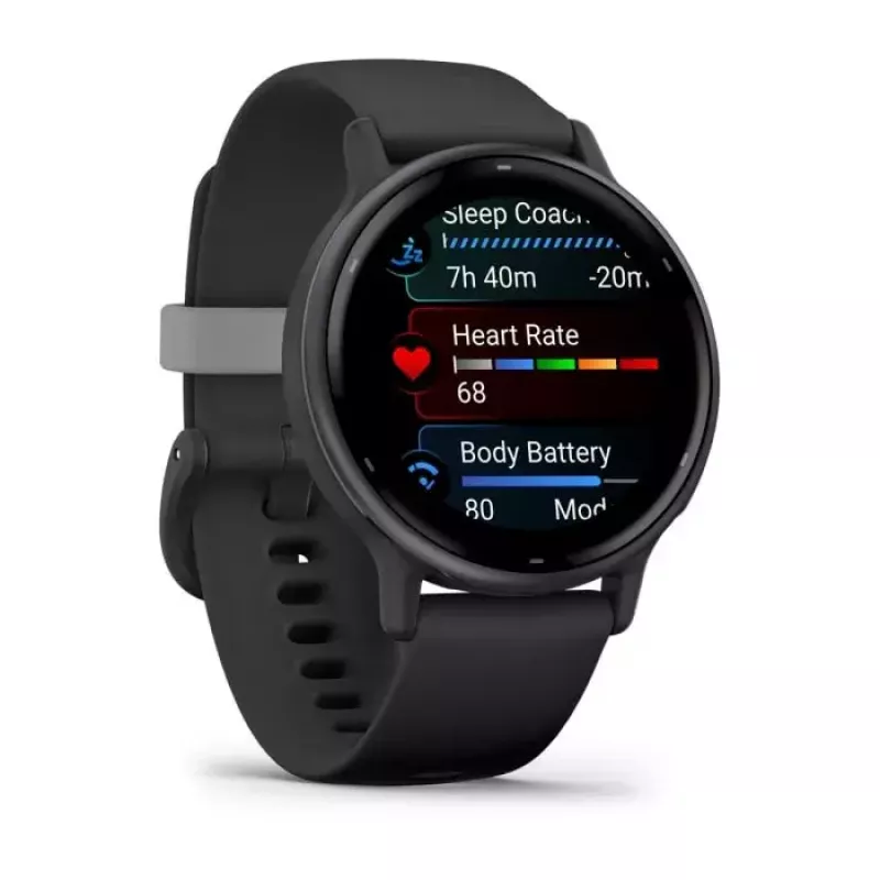Išmanusis laikrodis GARMIN Vivoactive 5 Juoda — 42 mm korpusas, AMOLED 1,2 col., GPS/GLONASS/Galileo, 5 ATM, optinis ŠSD, SpO2, 11 d. baterija