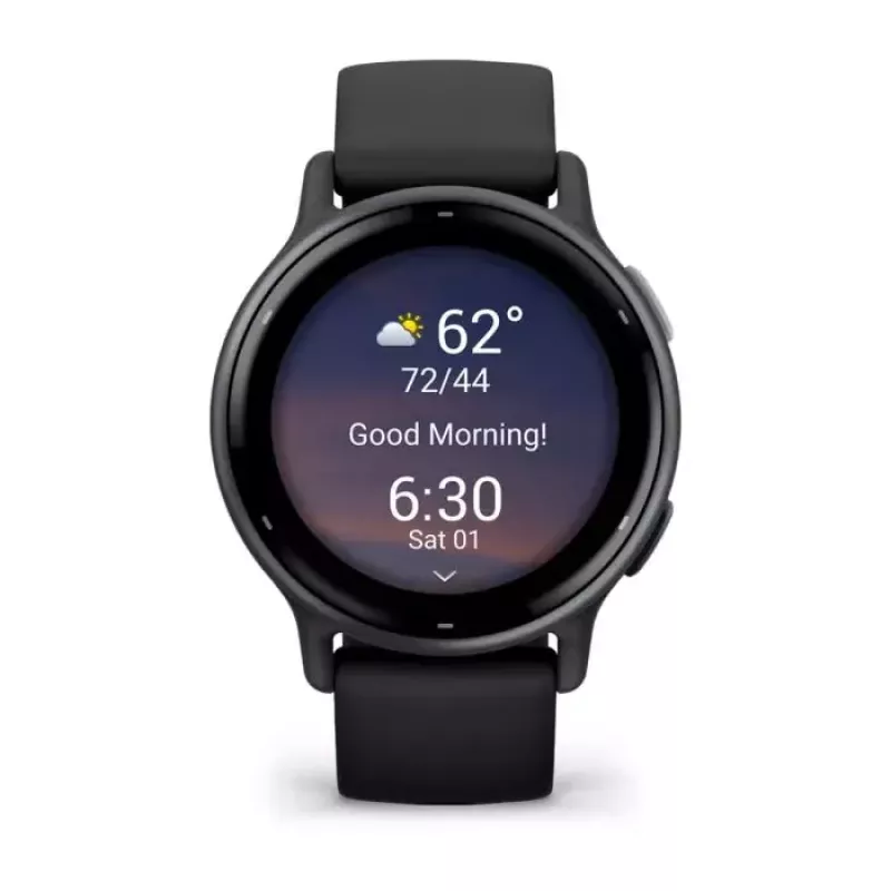 Išmanusis laikrodis GARMIN Vivoactive 5 Juoda — 42 mm korpusas, AMOLED 1,2 col., GPS/GLONASS/Galileo, 5 ATM, optinis ŠSD, SpO2, 11 d. baterija