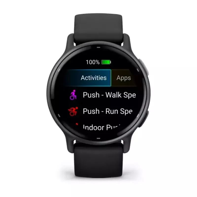 Išmanusis laikrodis GARMIN Vivoactive 5 Juoda — 42 mm korpusas, AMOLED 1,2 col., GPS/GLONASS/Galileo, 5 ATM, optinis ŠSD, SpO2, 11 d. baterija