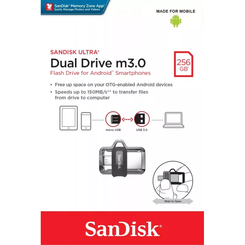WESTERN DIGITAL SanDisk ULTRA DUAL DRIVE M3.0 - 256 GB USB atmintinė - micro-USB / USB 3.0