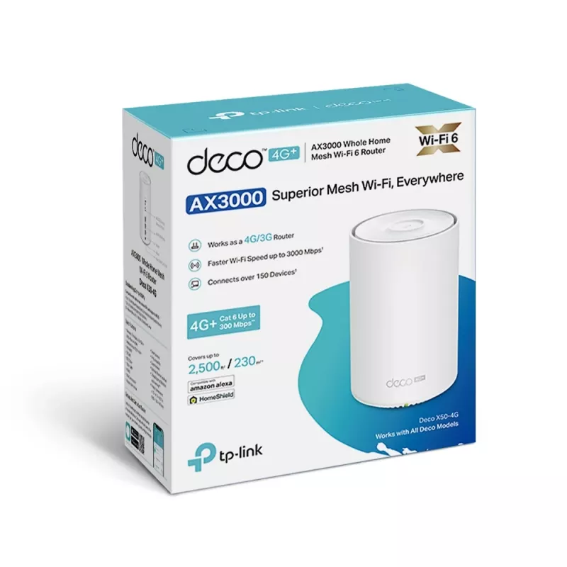 TP-Link 4G+ AX3000 viso namo „Mesh“ „WiFi 6“ tinklų sietuvas, baltas, vidinė, tinklinis maršrutizatorius, ≤20 dBm (2,4 GHz); ≤23 dBm (5 GHz), dviejų juostų (2,4 GHz / 5 GHz), Wi-Fi 6 (802.11ax)