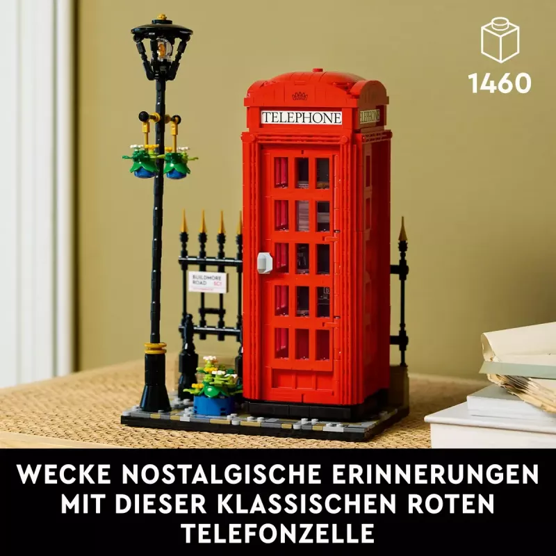 Konstruktorius LEGO raudona Londono telefono būdelė 21347 – modulinis kolekcinis rinkinys, 1460 dalių, 18+