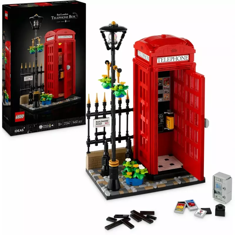 Konstruktorius LEGO raudona Londono telefono būdelė 21347 – modulinis kolekcinis rinkinys, 1460 dalių, 18+