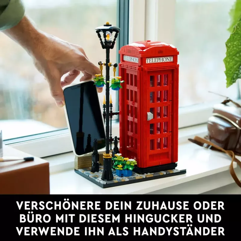 Konstruktorius LEGO raudona Londono telefono būdelė 21347 – modulinis kolekcinis rinkinys, 1460 dalių, 18+