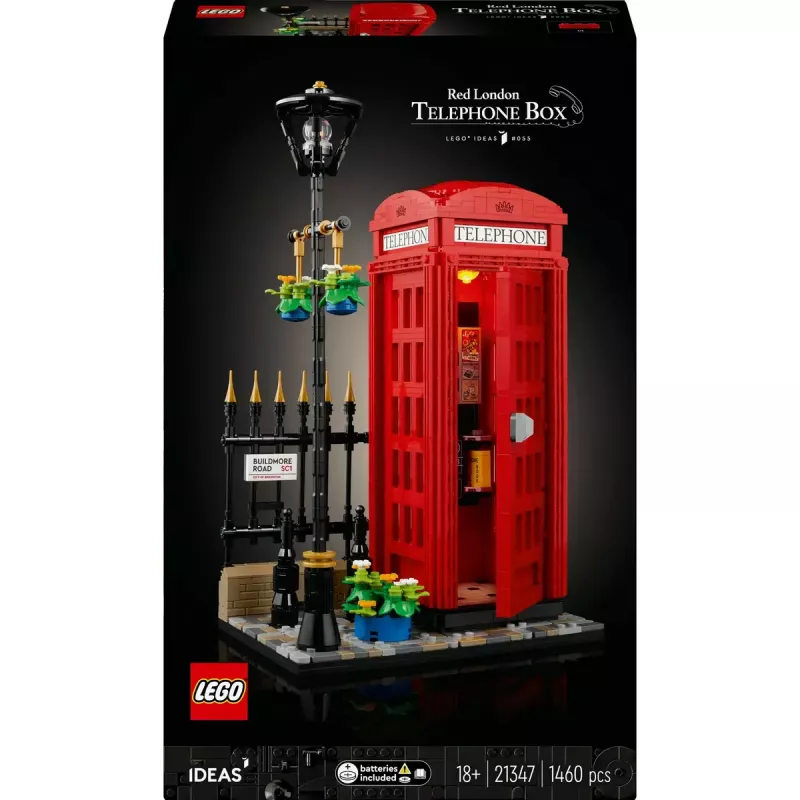 Konstruktorius LEGO raudona Londono telefono būdelė 21347 – modulinis kolekcinis rinkinys, 1460 dalių, 18+