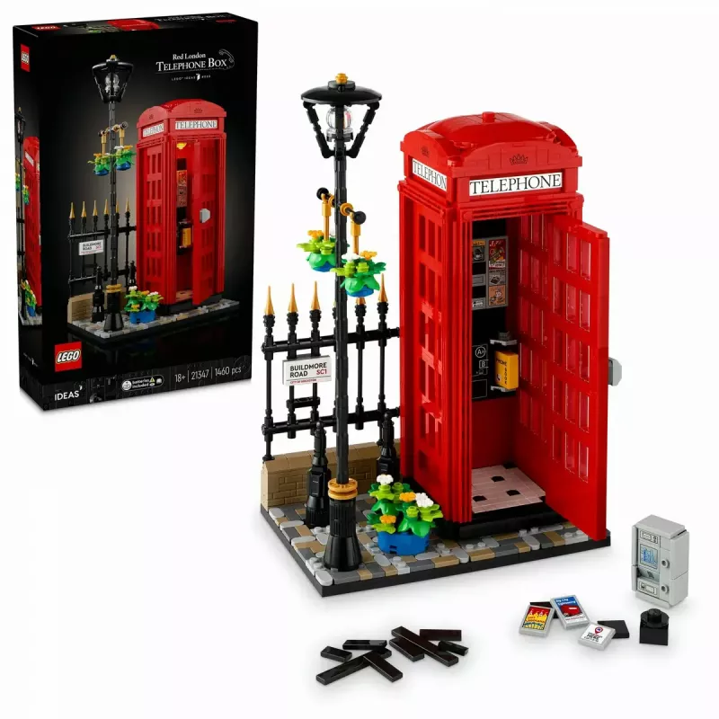 Konstruktorius LEGO raudona Londono telefono būdelė 21347 – modulinis kolekcinis rinkinys, 1460 dalių, 18+