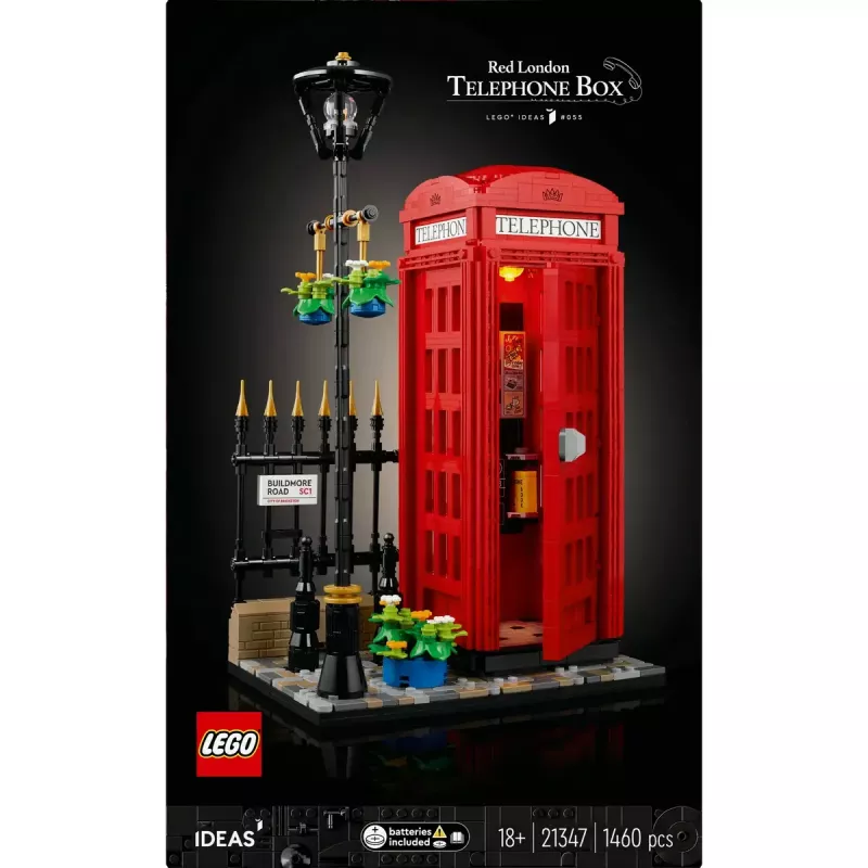 Konstruktorius LEGO raudona Londono telefono būdelė 21347 – modulinis kolekcinis rinkinys, 1460 dalių, 18+