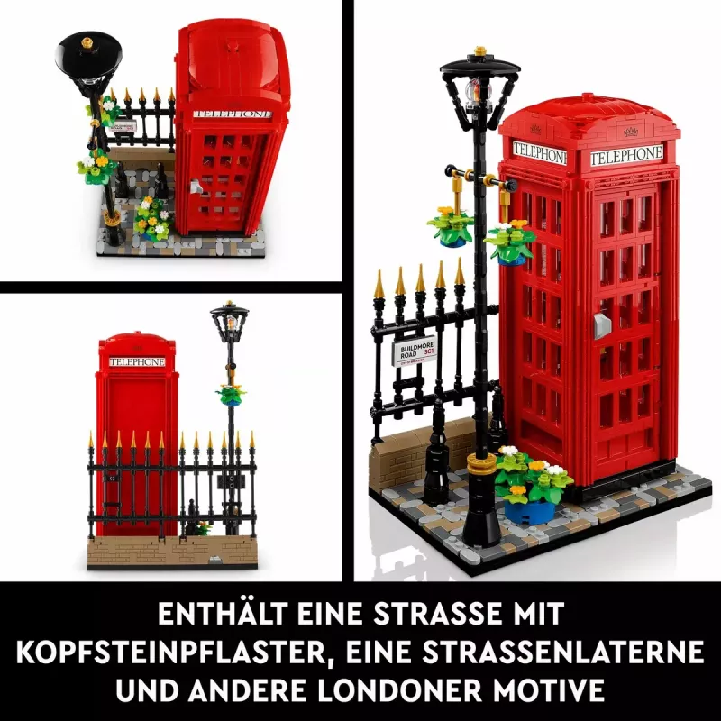 Konstruktorius LEGO raudona Londono telefono būdelė 21347 – modulinis kolekcinis rinkinys, 1460 dalių, 18+