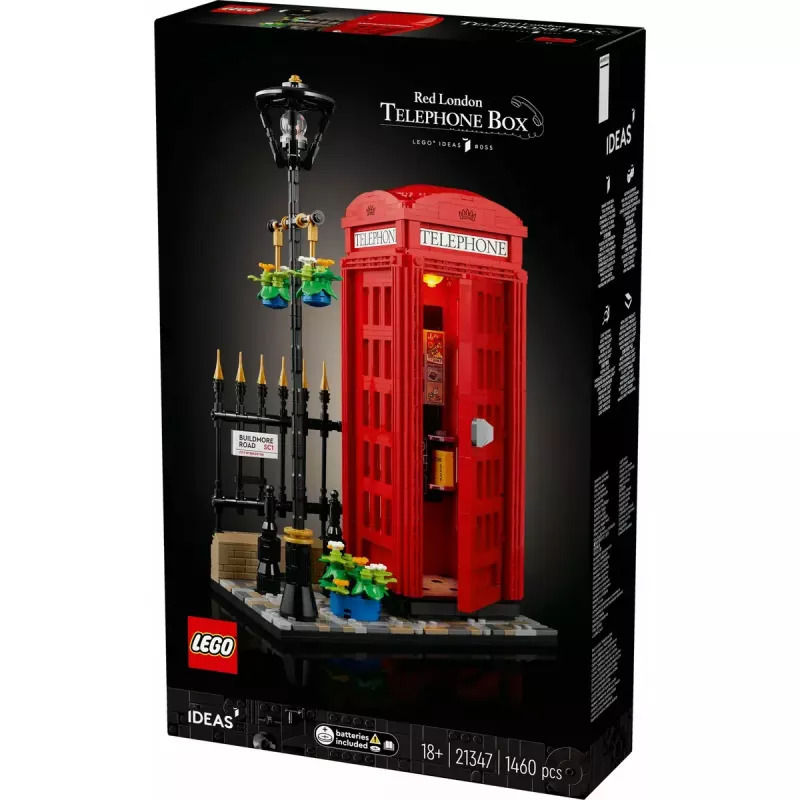 Konstruktorius LEGO raudona Londono telefono būdelė 21347 – modulinis kolekcinis rinkinys, 1460 dalių, 18+