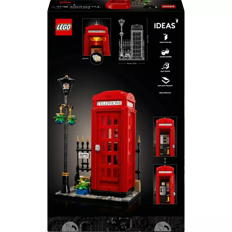 Konstruktorius LEGO raudona Londono telefono būdelė 21347 – modulinis kolekcinis rinkinys, 1460 dalių, 18+