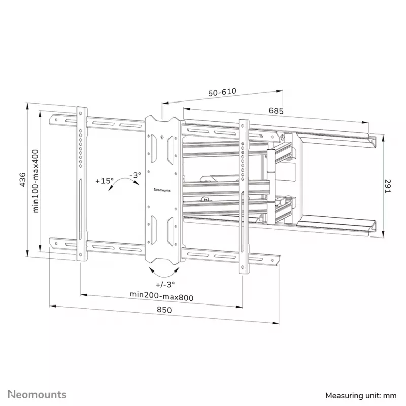 Neomounts WL40S-850BL18 TV laikiklis sienai 43-86 coliai - pilno judesio - greitas montavimas