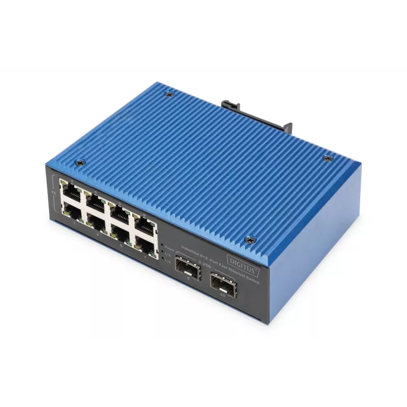 DIGITUS Industrial 8+2-Port Fast Ethernet Switch 8 Port FE RJ45 2 GE SFP Ports