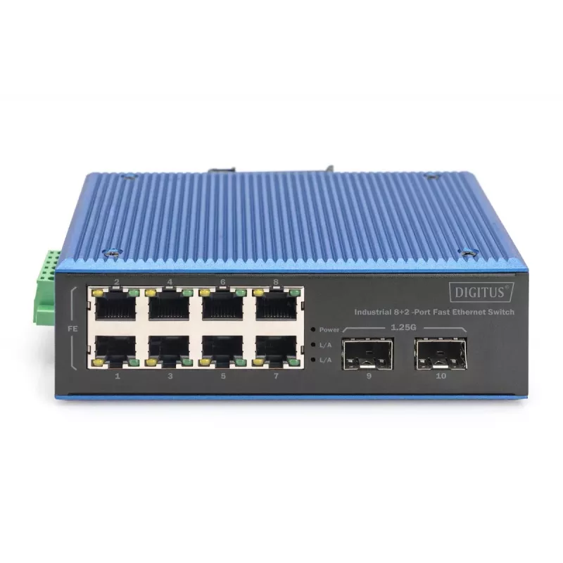 DIGITUS Industrial 8+2-Port Fast Ethernet Switch 8 Port FE RJ45 2 GE SFP Ports