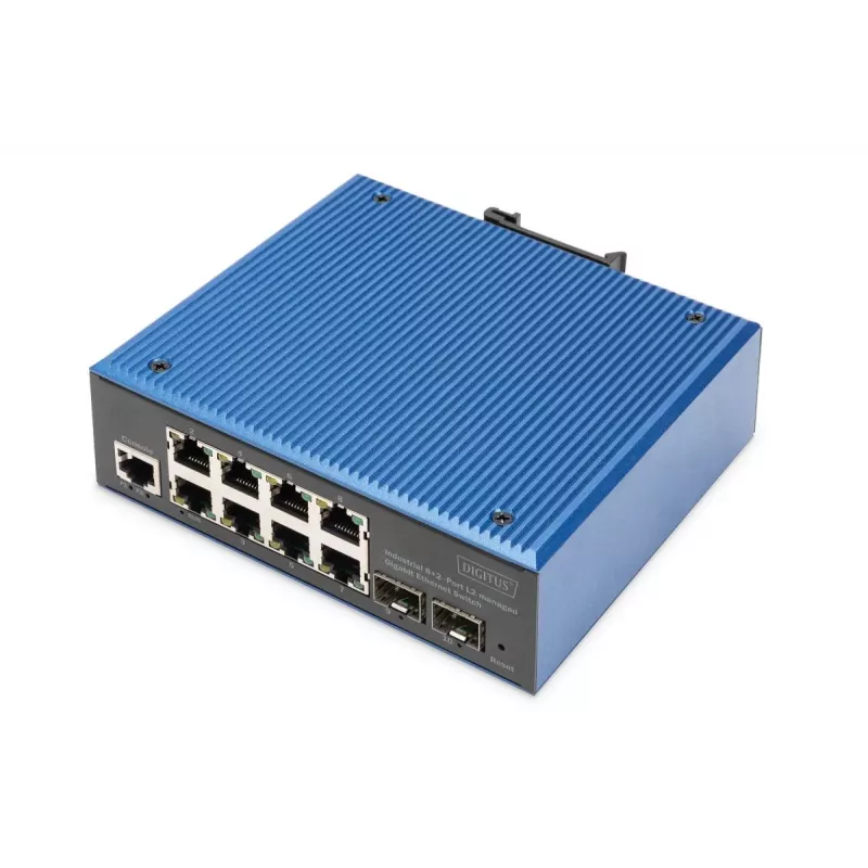 DIGITUS Industrial 8+2 prievadų L2 valdomas gigabitinis eterneto komutatorius 8x GE RJ45 + 2 SFP prievadai