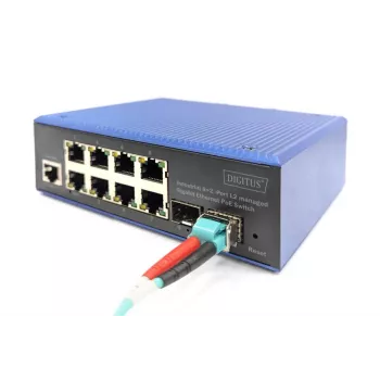 DIGITUS Industrial 8+2-Port Gigabit L2 managed Ethernet POE Switch 8xGE RJ45 + 2 SFP Port IEEE802.3at (30W)