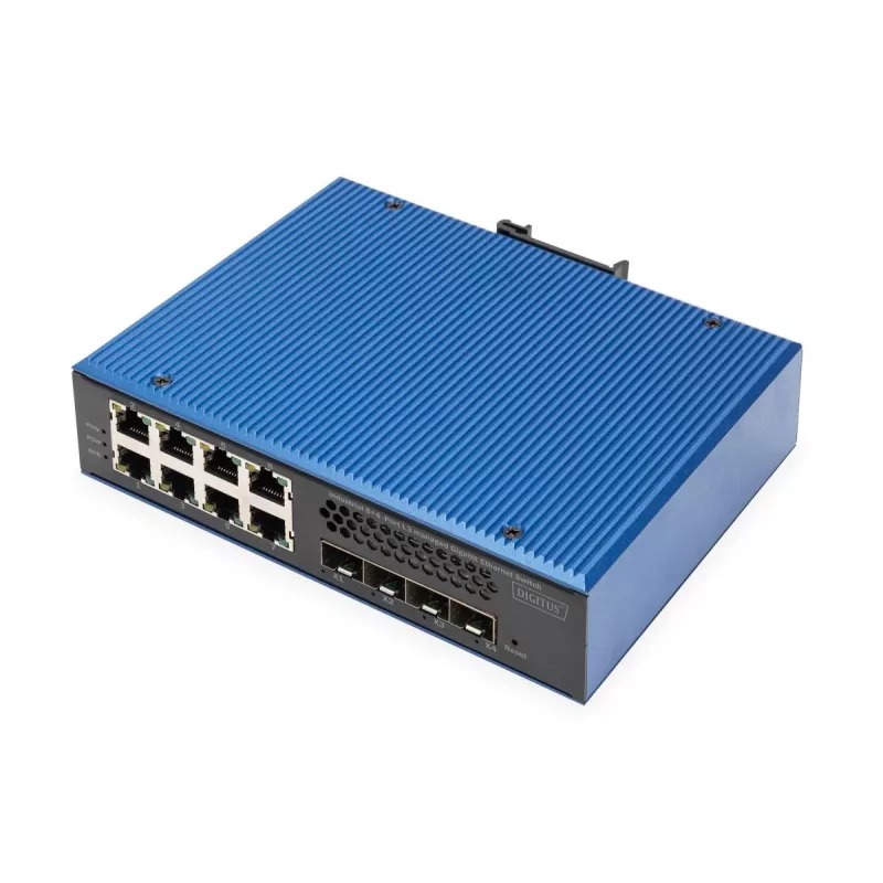 DIGITUS Industrial 8+4 SFP + prievadų L3 valdomas Gigabit Ethernet komutatorius 8xGE RJ45 + 4 SFP+ prievadai