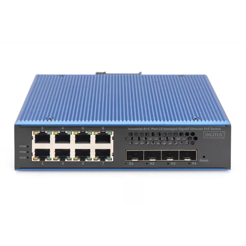 DIGITUS pramoninis 8+4SFP+ prievadų L2 valdomas Gigabit Ethernet PoE komutatorius 8x GE RJ45 +4 SFP+ prievadai PoE
