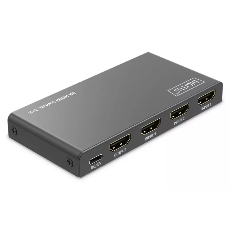 DIGITUS 3x1 HDMI jungiklis. 8K/60Hz (4:4:4). HDR. HDCP 2.3