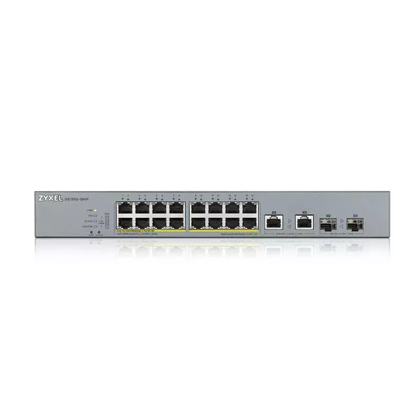 Zyxel GS1350-18HP-EU0101F tinklo komutatorius Valdomas L2 Gigabit Ethernet (10/100/1000) Power over Ethernet (PoE) Pilka
