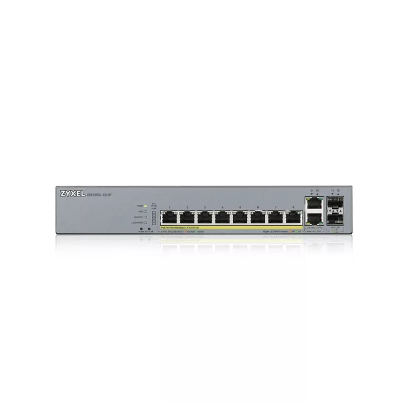 Zyxel GS1350-12HP-EU0101F tinklo komutatorius Valdomas L2 Gigabit Ethernet (10/100/1000) Power over Ethernet (PoE) Pilka