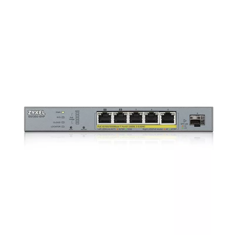 Zyxel GS1350-6HP-EU0101F tinklo komutatorius Valdomas L2 Gigabit Ethernet (10/100/1000) Power over Ethernet (PoE) Pilka