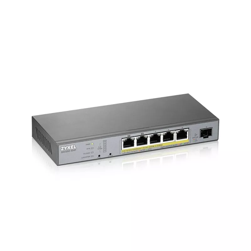 Zyxel GS1350-6HP-EU0101F tinklo komutatorius Valdomas L2 Gigabit Ethernet (10/100/1000) Power over Ethernet (PoE) Pilka