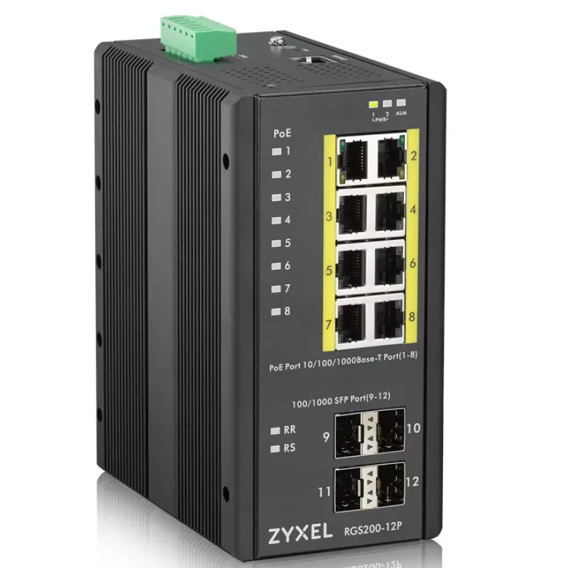 Zyxel RGS200-12P valdomas L2 Gigabit Ethernet (10/100/1000) maitinimas per Ethernet (PoE) juodos spalvos