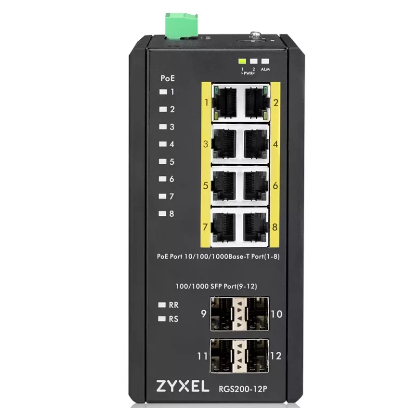 Zyxel RGS200-12P valdomas L2 Gigabit Ethernet (10/100/1000) maitinimas per Ethernet (PoE) juodos spalvos