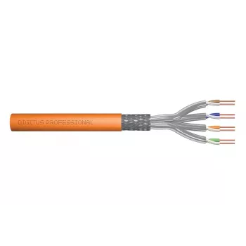 DIGITUS instaliacinis kabelis - Cat 7 - S/FTP - AWG 23/1 - simplex - 50m - Oranžinė - 1200 MHz Dca (EN 50575), Popierinė dėžutė,SX
