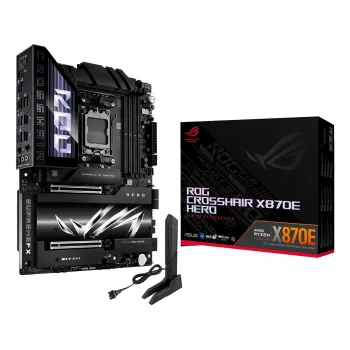 Pagrindinė plokštė ASUS ROG CROSSHAIR X870E HERO — AMD X870E, lizdas AM5, ATX, 4× DDR5 DIMM, 192 GB, Wi‑Fi 7, Bluetooth 5.4