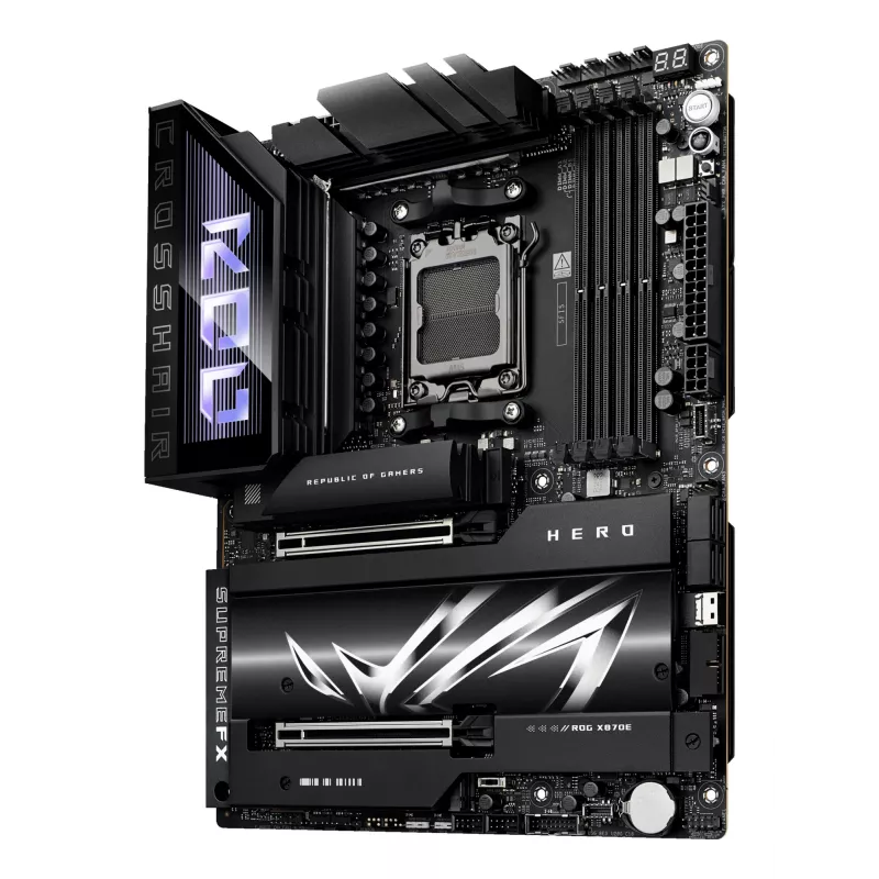 Pagrindinė plokštė ASUS ROG CROSSHAIR X870E HERO — AMD X870E, lizdas AM5, ATX, 4× DDR5 DIMM, 192 GB, Wi‑Fi 7, Bluetooth 5.4