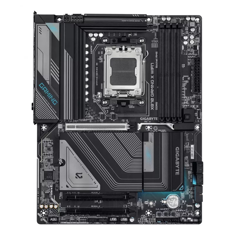 GIGABYTE X870 GAMING X WIFI7 pagrindinė plokštė – palaiko AMD Ryzen 9000 procesorius, 16+2+2 fazių VRM, iki 8000MHz DDR5 (OC), 1xPCIe 5.0 + 2xPCIe 4.0, Wi-Fi 7, 2.5GbE LAN, USB 4