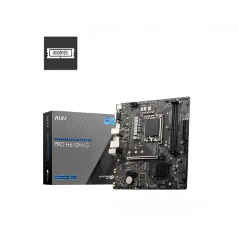 Pagrindinė plokštė MSI PRO H610M-G — Intel H610, LGA 1700, micro ATX, DDR5, 2 DIMM, iki 96 GB, M.2, SATA III, HDMI 2.1, DisplayPort 1.4