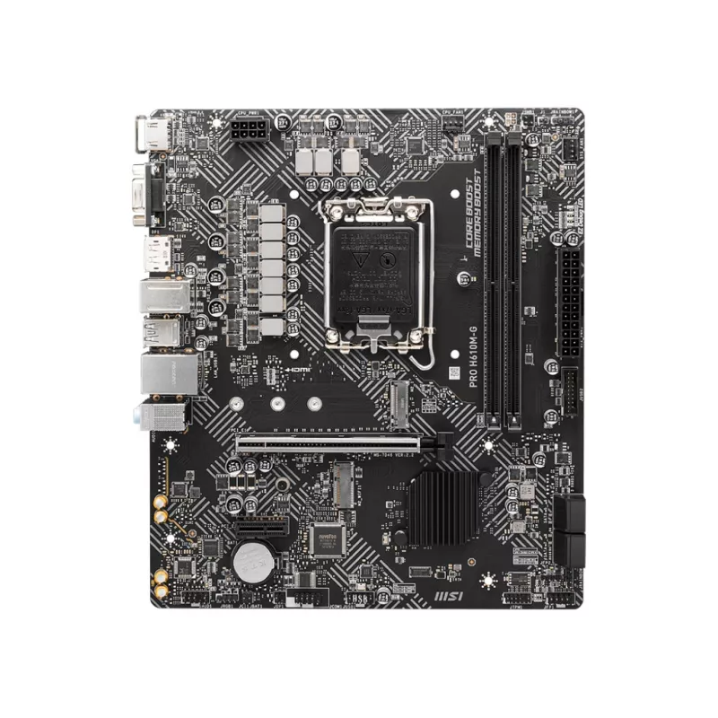 Pagrindinė plokštė MSI PRO H610M-G — Intel H610, LGA 1700, micro ATX, DDR5, 2 DIMM, iki 96 GB, M.2, SATA III, HDMI 2.1, DisplayPort 1.4