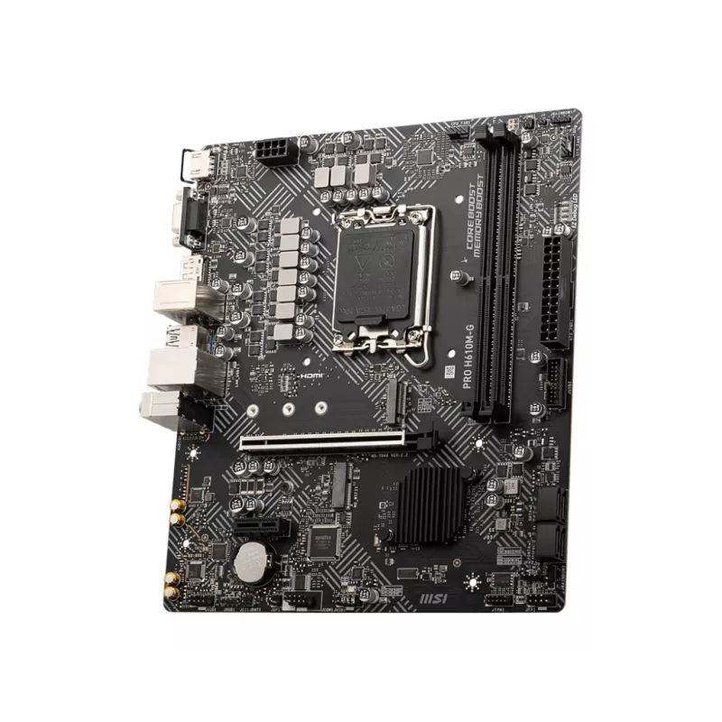 Pagrindinė plokštė MSI PRO H610M-G — Intel H610, LGA 1700, micro ATX, DDR5, 2 DIMM, iki 96 GB, M.2, SATA III, HDMI 2.1, DisplayPort 1.4