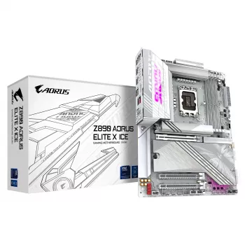 GIGABYTE Z890 AORUS ELITE X ICE pagrindinė plokštė - palaiko Intel Core Ultra (2 serijos) procesorius, 16+1+2 fazių VRM, iki 9500MHz DDR5 (OC), 1xPCIe 5.0 + 4xPCIe 4.0, Wi-Fi 7, 2,5 GbE LAN, Thunderbolt 4