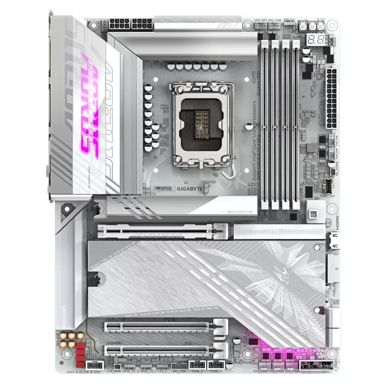 GIGABYTE Z890 AORUS ELITE X ICE pagrindinė plokštė - palaiko Intel Core Ultra (2 serijos) procesorius, 16+1+2 fazių VRM, iki 9500MHz DDR5 (OC), 1xPCIe 5.0 + 4xPCIe 4.0, Wi-Fi 7, 2,5 GbE LAN, Thunderbolt 4