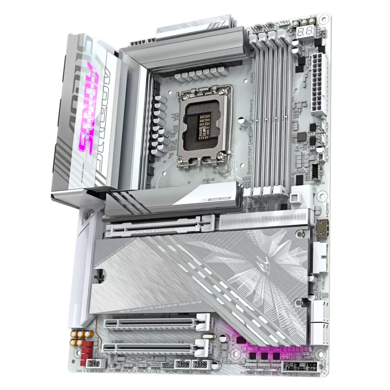 GIGABYTE Z890 AORUS ELITE X ICE pagrindinė plokštė - palaiko Intel Core Ultra (2 serijos) procesorius, 16+1+2 fazių VRM, iki 9500MHz DDR5 (OC), 1xPCIe 5.0 + 4xPCIe 4.0, Wi-Fi 7, 2,5 GbE LAN, Thunderbolt 4