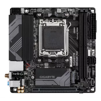 GIGABYTE B650I AX pagrindinė plokštė – AMD Ryzen 9000 serijos procesoriams, 5+2+1 fazių VRM, iki 6400MHz DDR5 (OC), 1xPCIe 4.0 M.2, 2.5GbE LAN, WIFI 6E, USB 3.2 Gen 2