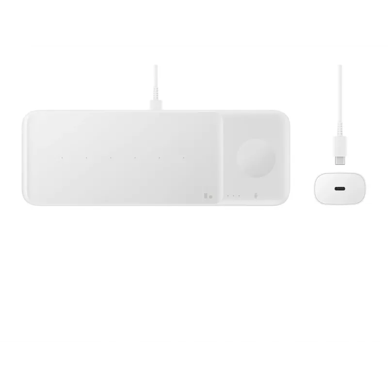 Samsung Wireless Charger Trio ausinėms, išmaniajam telefonui, išmaniajam laikrodžiui, baltas, USB, belaidis įkrovimas, greitasis įkrovimas, vidaus naudojimui