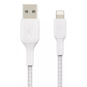 BELKIN Lightning į USB-A kabelis, pintas, 2 m, baltas