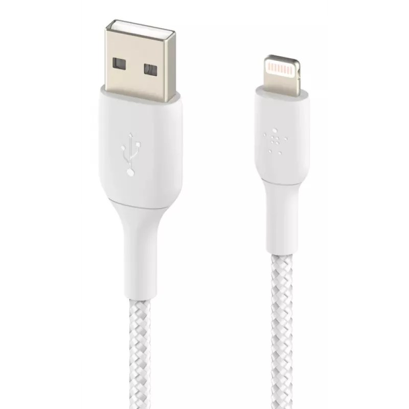 BELKIN Lightning į USB-A kabelis, pintas, 2 m, baltas
