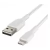 BELKIN Lightning į USB-A kabelis, pintas, 2 m, baltas
