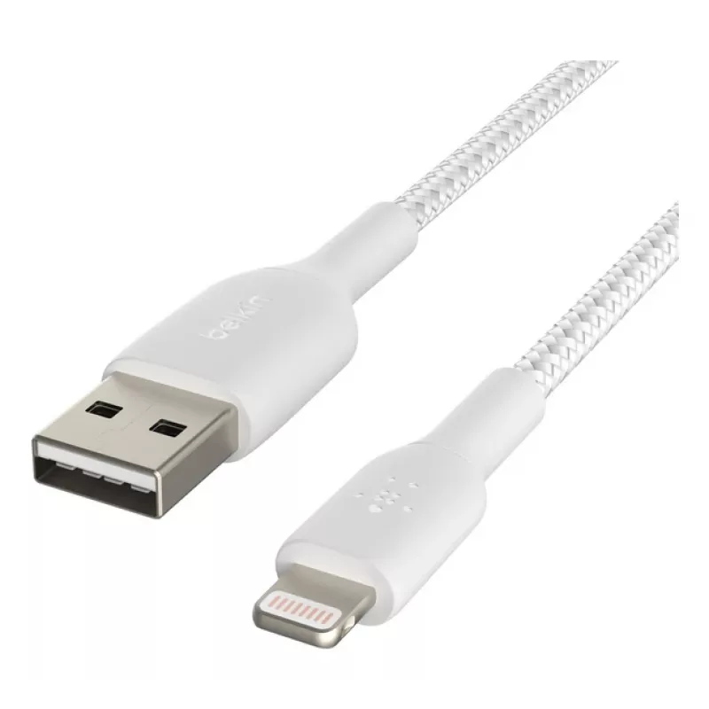 BELKIN Lightning į USB-A kabelis, pintas, 2 m, baltas