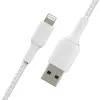 BELKIN Lightning į USB-A kabelis, pintas, 2 m, baltas